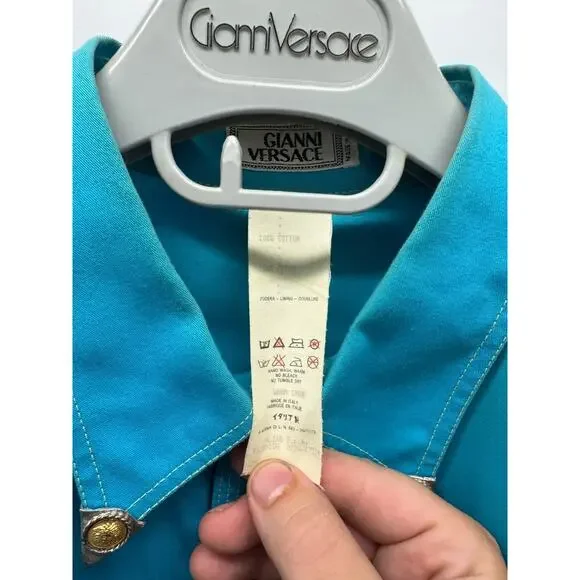 Gianni Versace Vintage Turquoise Cotton Western Shirt Size 50